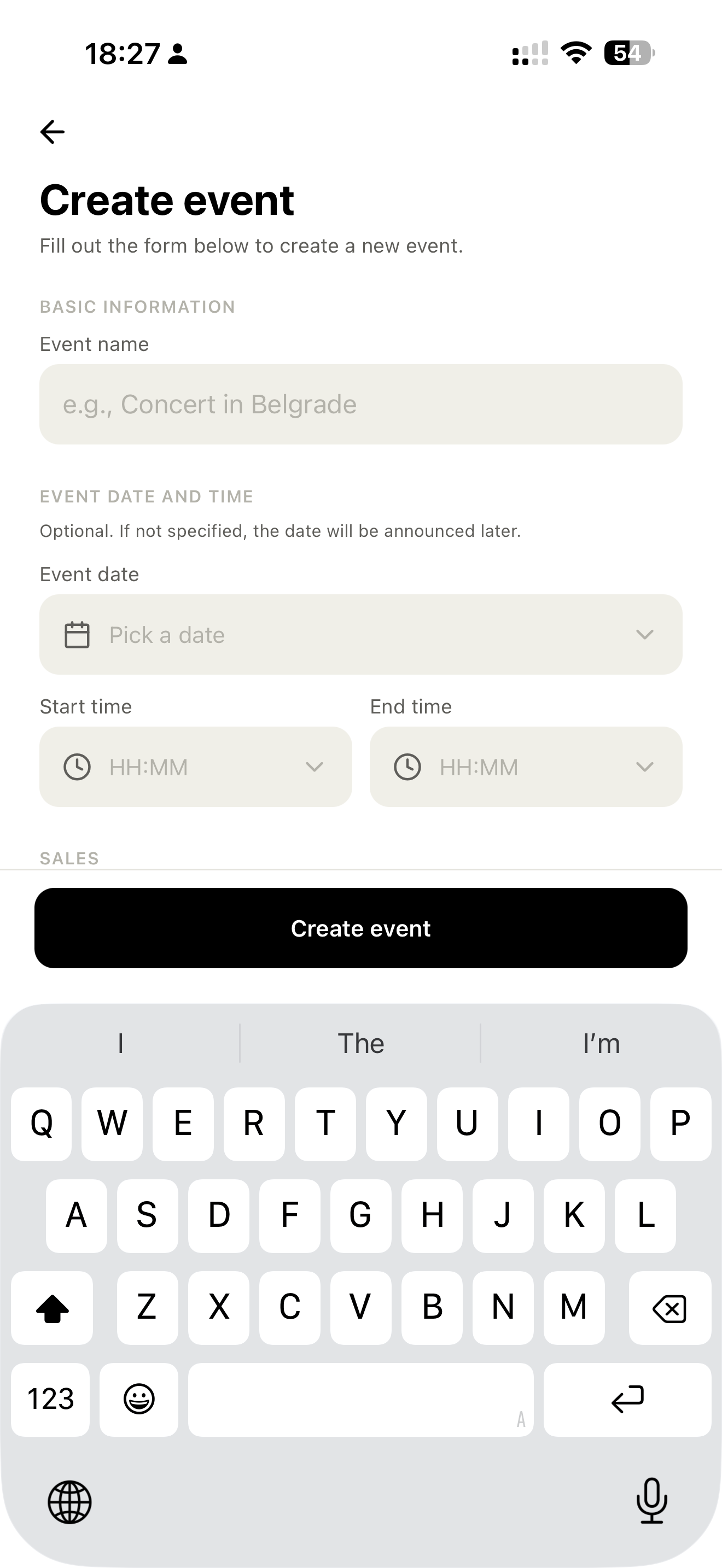 Event creation